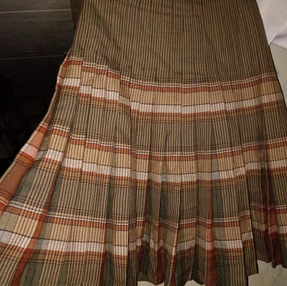 🦄Vintage 100%PureWoolThe Scotch HouseChic Plaid A-LineSkirtOlive and Tan Size14 - Picture 7 of 10